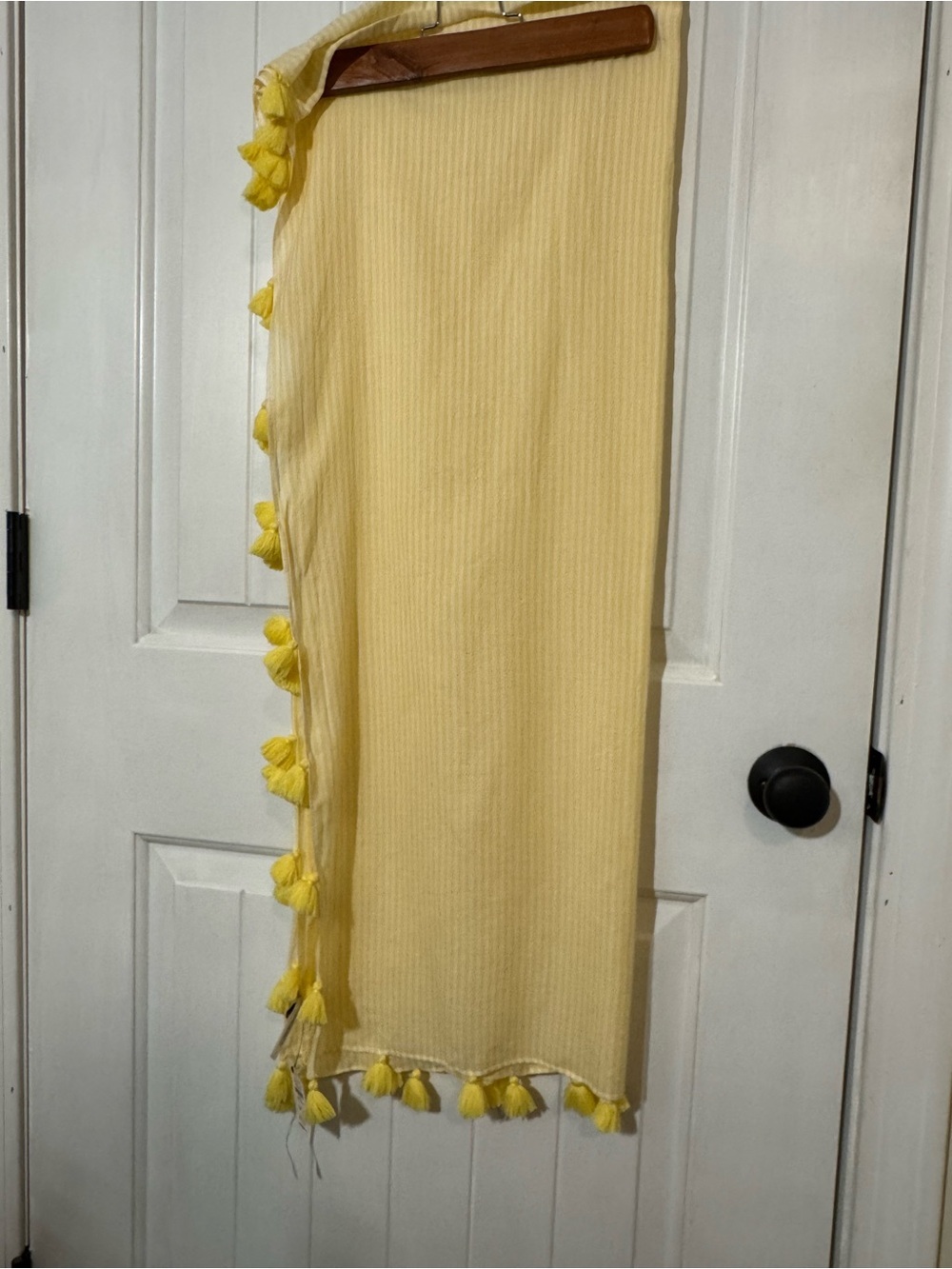 Talbots Yellow Striped Cotton Scarf with Tassel Trim